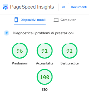 caso studio: tamballetcompany page speed mobile